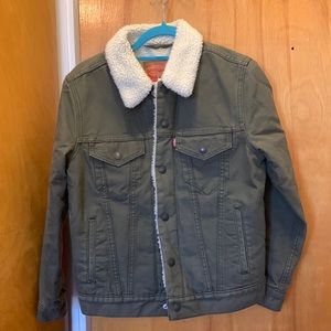 Levi’s Olive Green Denim Sherpa Trucker Jacket men’s xs